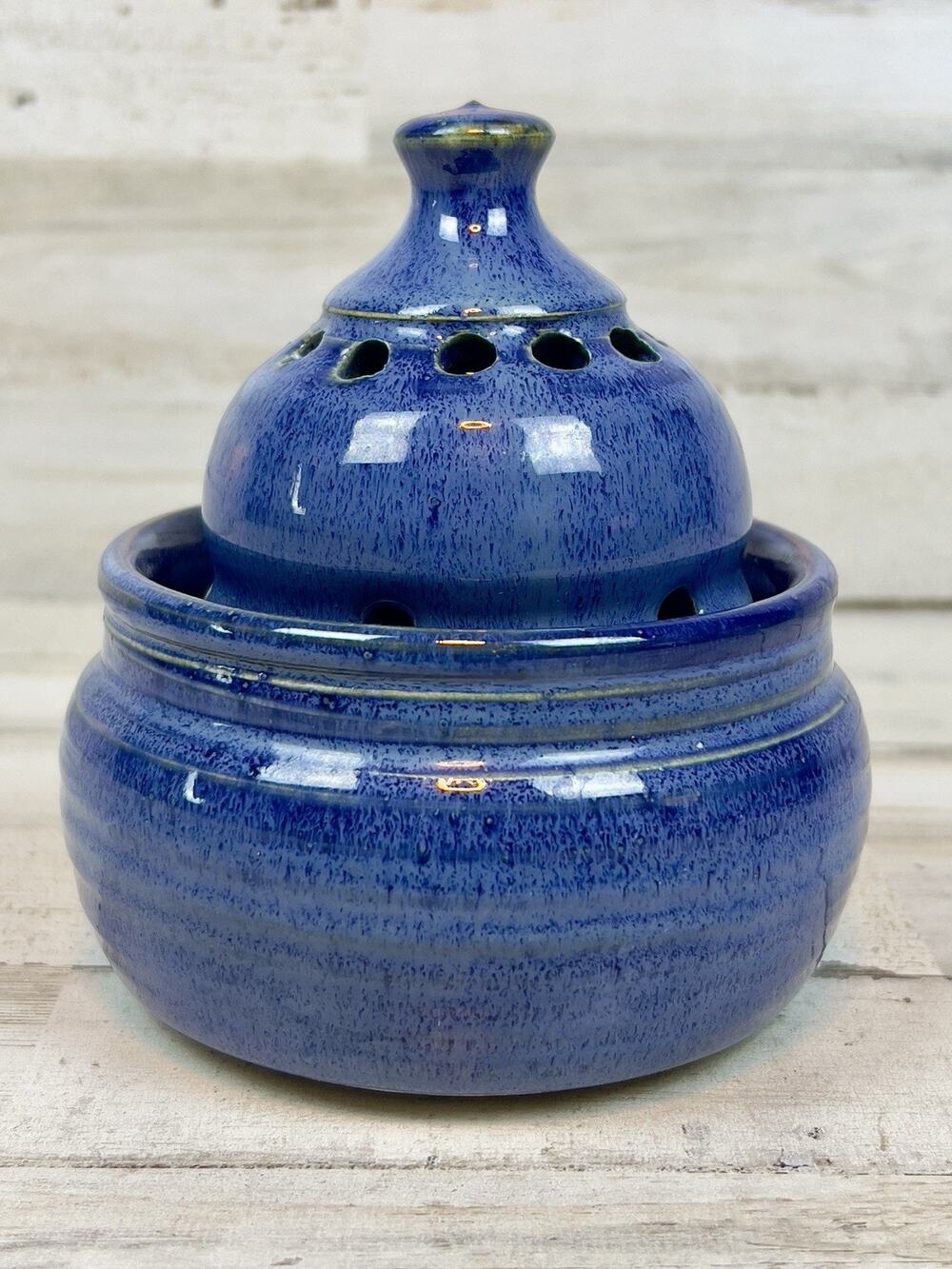 Rare Earth Pottery Blue Glaze Stoneware Oil Lamp Signed Stuart FL Handmade USA